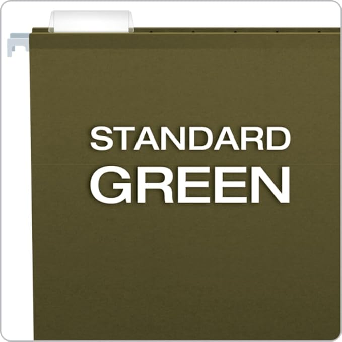 Pendaflex Hanging File Folders, 25 Pack, Green, 2" Expansion, Letter Size (8.5" x 11"), Reinforced, 5 Tab Positions, Durable Hanging Files for Office and Document Organization