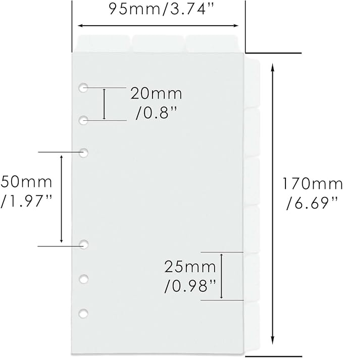 2 Set Personal A6 Binder Dividers Frosted Plastic Index Divider Blank Side 6 Tabs Top 3 Tabs Planner Insets 9 Sheets Refillable Page Protectors for 6 Ring Binder Notebook