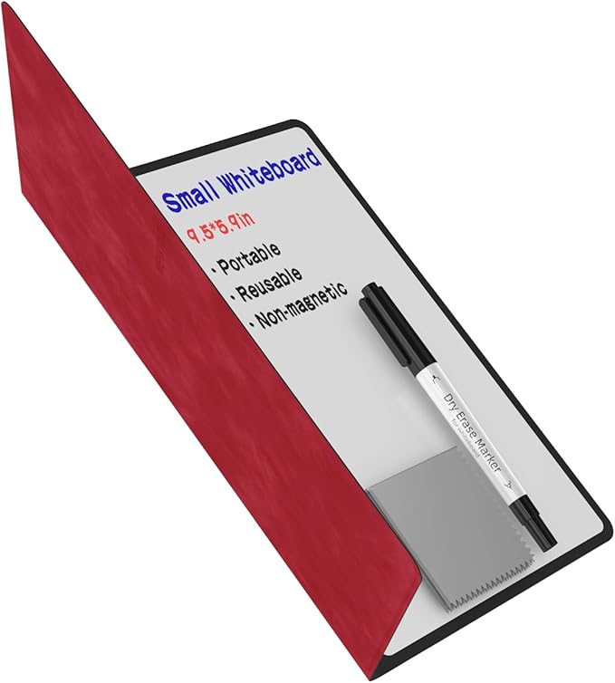 Portable Small White Board Dry Erase Board, Reusable 9.5 * 6.6in Notebook Memo, Office Home Supplies Desk Accessories MH760 (Red)