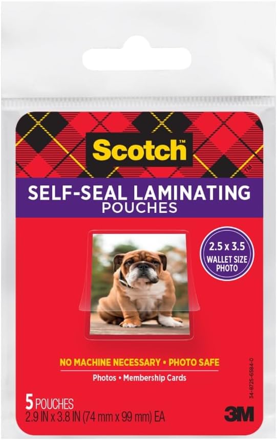 Scotch Repositionable Self-Sealing Photo Laminating Pouches, Small (2.9″ x 3.8″) – 5 Pack, No-Machine Adjustable Lamination for Photos & Cards