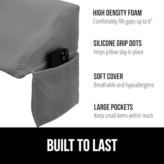 Gorilla Grip Bed Sheet Straps and Headboard Gap Pillow, Sheet Fasteners 8 Pack Black, Easy Install Sheet Suspenders, Headboard Gap Pillow Size King Gray, Dense Foam Wedge, 2 Item Bundle