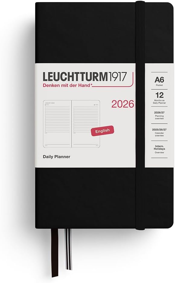LEUCHTTURM1917 - Daily Planner 2026, Hardcover, Pocket (A6), Ruled, Black (Jan 1 - Dec 31, 2026)