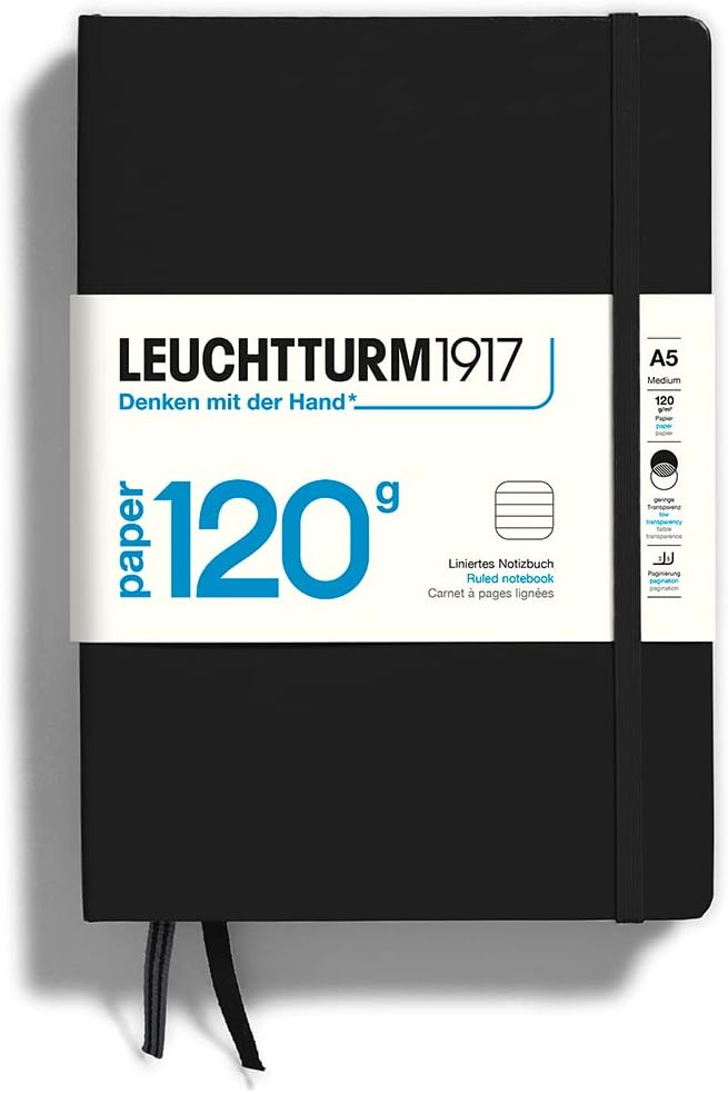 LEUCHTTURM1917 - 120G Special Edition - Medium A5 Ruled Hardcover Notebook (Black) - 203 Numbered Pages with 120gsm Paper