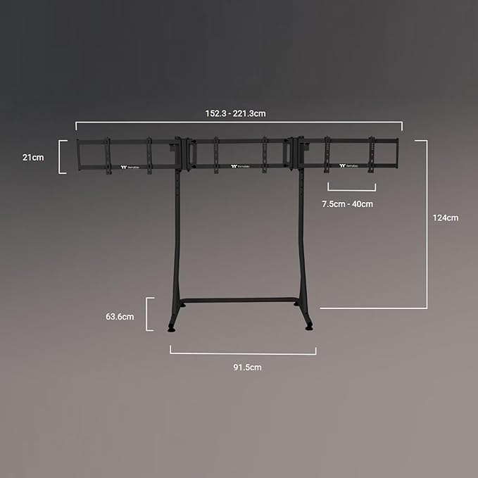 Thermaltake Triple Monitor Stand Pro; Up to (x3) 32" Curve or 34" Flat; Powder Coated Steel; 920mm-1120mm Height Range; VESA Mounting; Racing Simulator Compatible; Black; GSC-MSP-MDSLBB-01