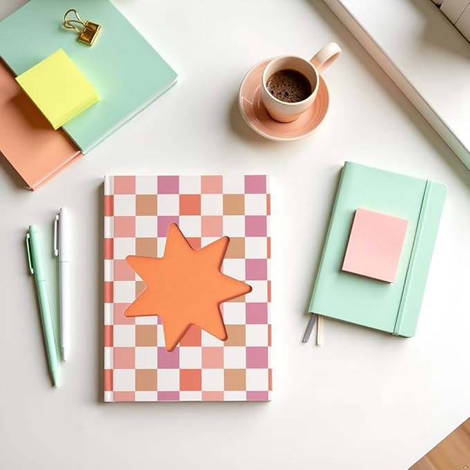 Pearhead Pink & Orange Star Cutout Hardcover Graph Notebook, 6.25x8.25 Grid Journal for Bullet Journaling, Planning & School Notes, 200 Pages