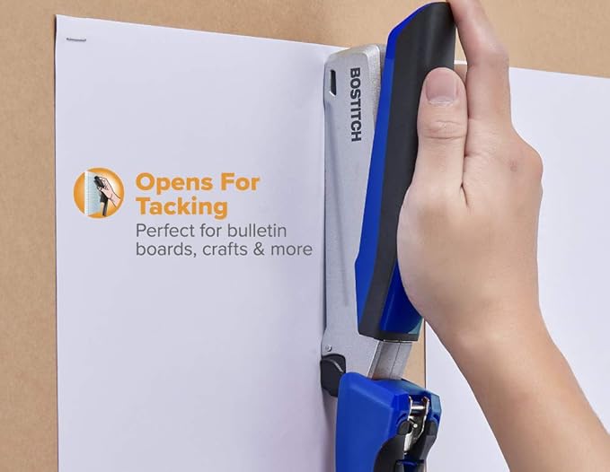 Bostitch Office InPower Spring-Powered Premium Desktop Stapler - One Finger, No Effort, Blue/Silver (1118)