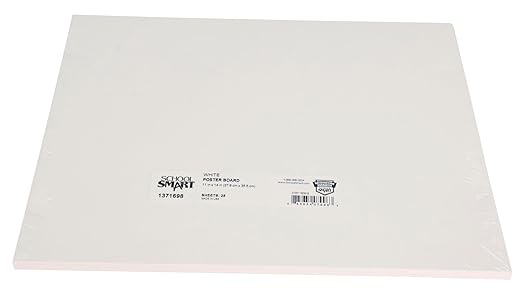 School Smart Poster Board Paper, White, 12 pt Thick, for Posters, Signs, Crafts, Displays, Classroom Projects, 11 x 14 Inches, 25 Pack