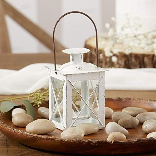 Kate Aspen Decorative Lanterns - Set of 6 - Luminous Distressed Metal Lantern Candle Holders for Wedding, Home Decor and Party - 4.5" H (6.5" H with Handle) – White