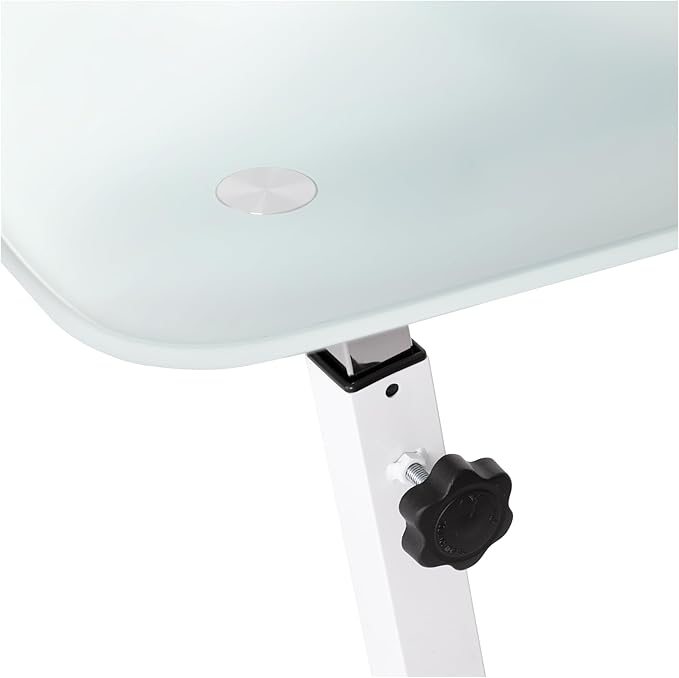Seville Classics Airlift Mobile Height Adjustable Laptop Stand Computer Workstation for Sitting Ergonomic Desk Cart Table w/Wheels, Tempered Glass (24"), White