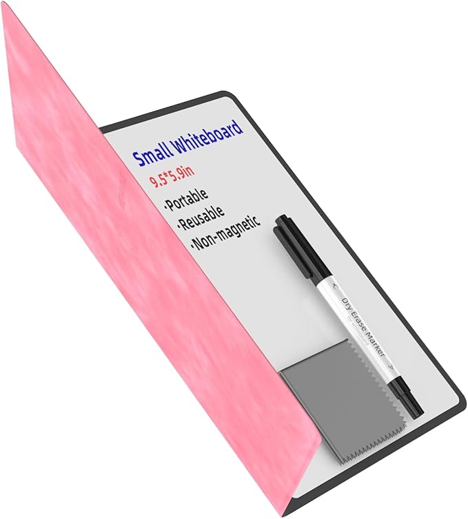 Portable Small White Board Dry Erase Board, Reusable 9.5 * 6.6in Notebook Memo, Office Home Supplies Desk Accessories MH760 (Pink)