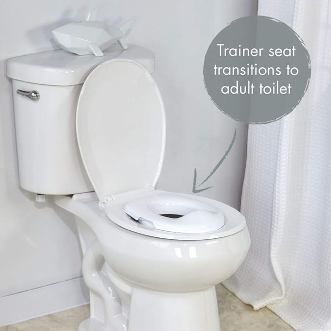 The First Years Super Pooper Potty Training Toilet Plus Potty Seat with Foot Rest — White — 2-in-1 Toddler Toilet Seat and Potty Chair