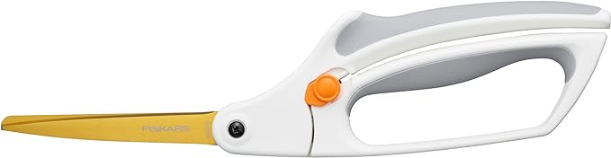 Fiskars Easy Action Titanium Scissors, Spring-Assisted Craft Scissors for Paper and Cardboard, Bent Handle Reduces Hand Fatigue, 8 Inch, White/Yellow