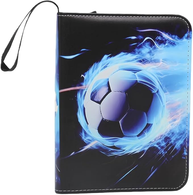 Card Binder – 400 Capacity, Zippered Trading Card Holder for MTG, Sports & Collectible Cards – Acid-Free, Durable & Travel-Friendly Storage (Blue Football, 4 Pocket)