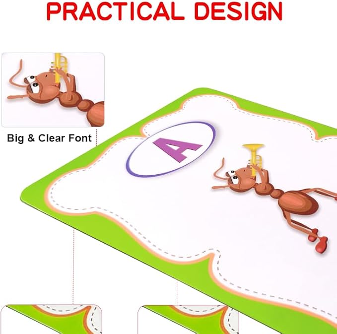 Erasable English Alphabet flashcards. - Write and Wipe Laminated ABCD Letter Tracing Practice Card for Kindergarten (26 Flashcards with Marker) (English Version)