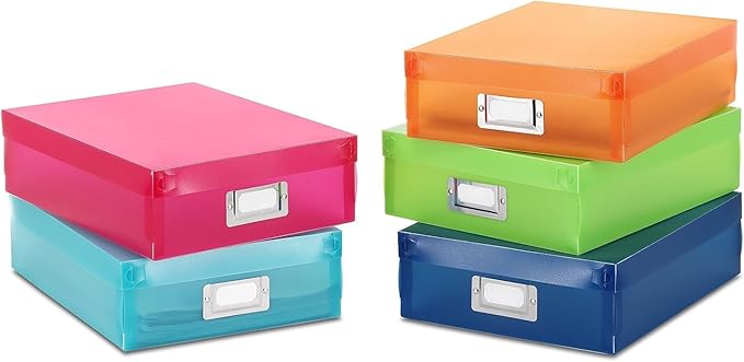 Whitmor Plastic Document Boxes Assorted Colors Set of 5