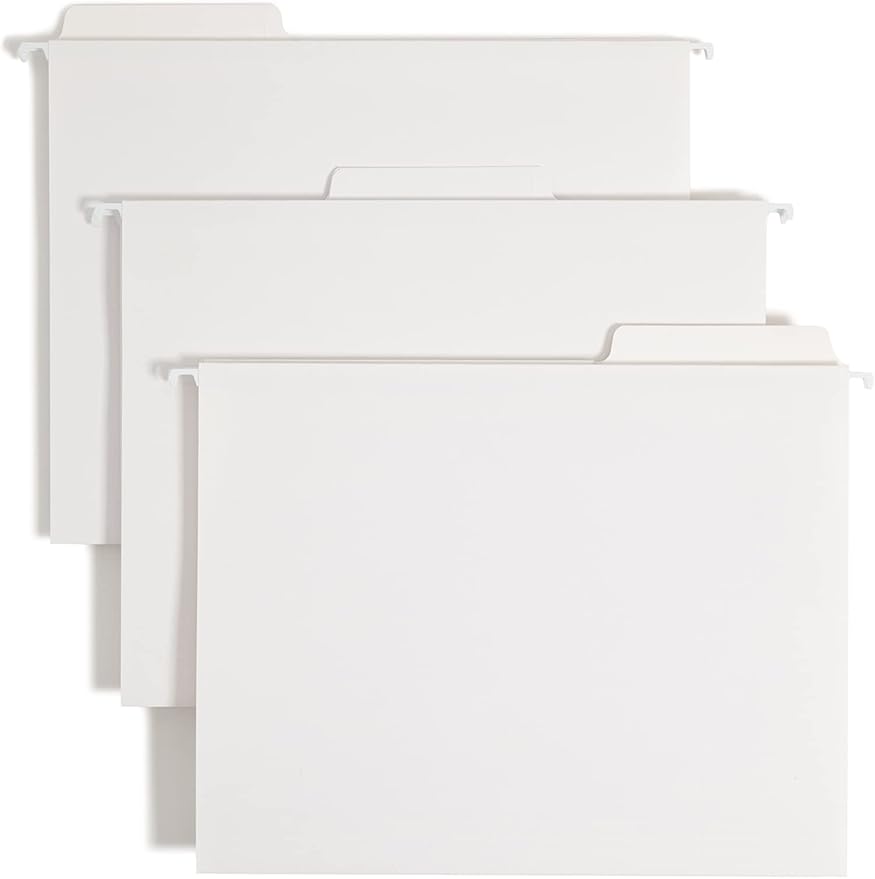 Smead FasTab Hanging File Folder, 1/3-Cut Built-in Tab, Letter Size, White, 20 per Box (64002) (Pack of 10)