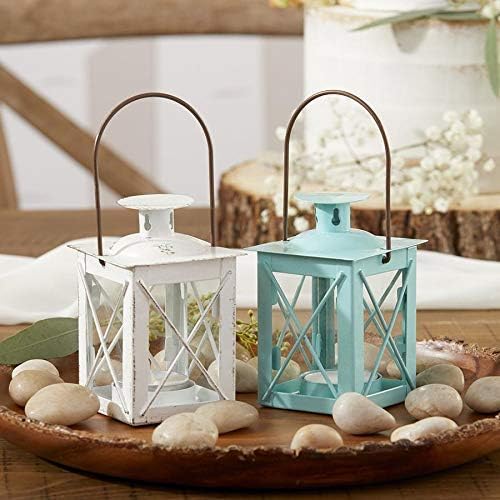 Kate Aspen Decorative Lanterns - Set of 6 - Luminous Distressed Metal Lantern Candle Holders for Wedding, Home Decor and Party - 4.5" H (6.5" H with Handle) – White