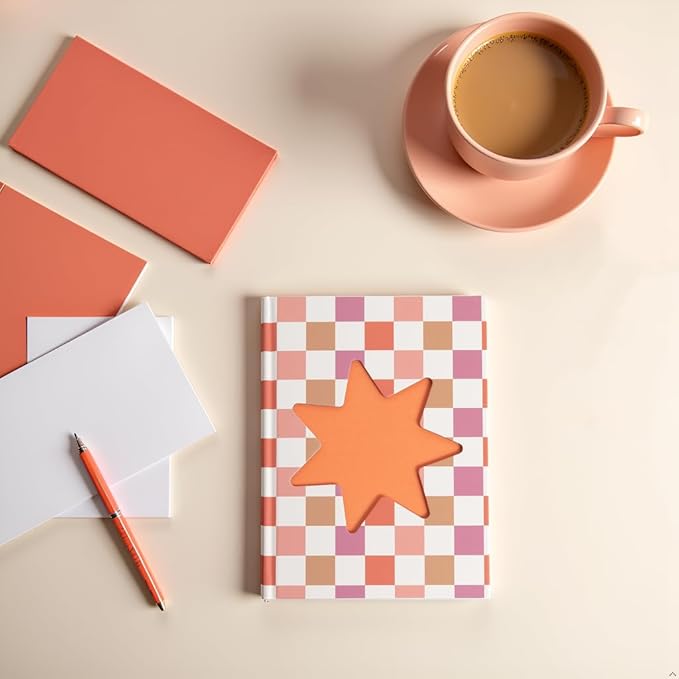 Pearhead Pink & Orange Star Cutout Hardcover Graph Notebook, 6.25x8.25 Grid Journal for Bullet Journaling, Planning & School Notes, 200 Pages