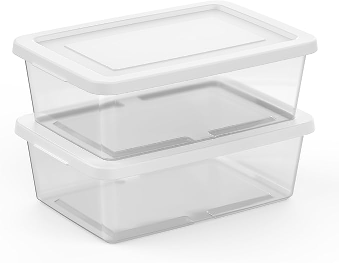 Sterilite 45 Pack Storage Box, 12 Quart Stackable Tote, Clear Plastic Container with Secure Snapping Lids for Home and Office Organization, White