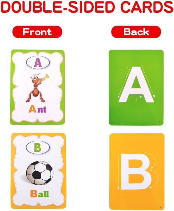 Erasable English Alphabet flashcards. - Write and Wipe Laminated ABCD Letter Tracing Practice Card for Kindergarten (26 Flashcards with Marker) (English Version)