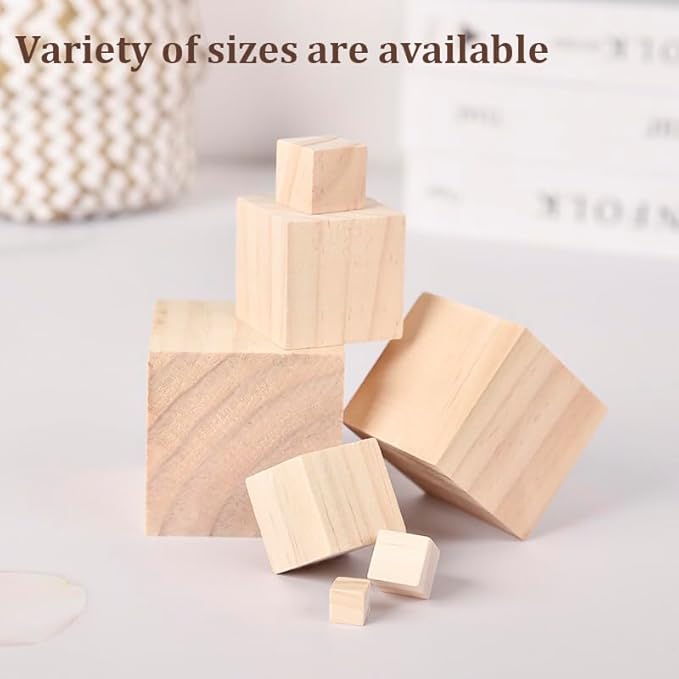 Wooden Cubes Wood Blocks for Crafts, 2 inch 10 PCS Blank Large Wooden Blocks for Crafts and Decor, Unfinished Natural Solid Squares Wood Cubes for Carving, Letter Stamps, Model Making