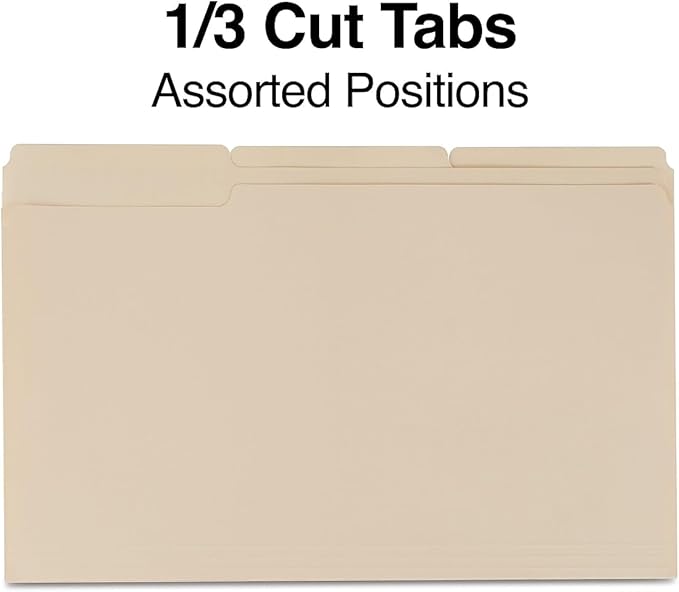 Staples File Folders, Legal Size, 1/3‑Cut Tabs, Manila, Durable Paper Stock, 200/Carton