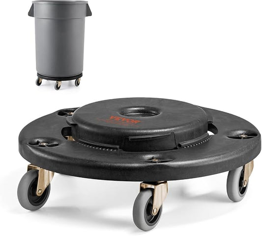 VEVOR Trash Can Dolly, Fit 20, 32, 44, 55 Gallon Containers, Round Trash Can Roller Base with 4 Lockable Wheels, 500lbs Weight Capacity, Heavy Duty Barrel Dolly, Multi-Functional Rolling Cart