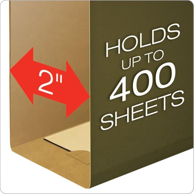 Pendaflex Hanging File Folders, 25 Pack, Green, 2" Expansion, Letter Size (8.5" x 11"), Reinforced, 5 Tab Positions, Durable Hanging Files for Office and Document Organization
