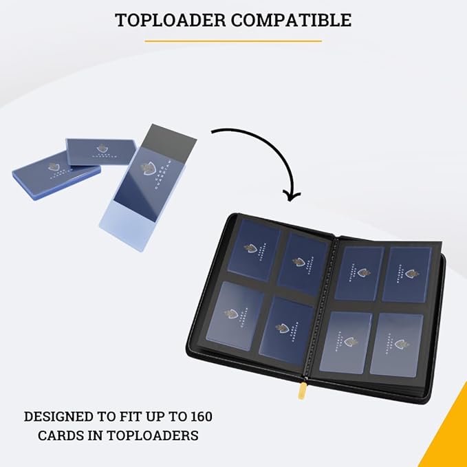 Card Guardian - Toploader 4 Pocket Premium Binder with Zipper for 160 Cards - Side Loaded Pockets - Compatible with Sports and Trading Cards TCG (Purple)