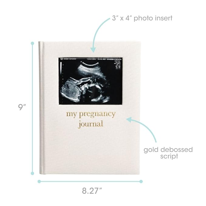 Pearhead Pregnancy Journal, Linen Guided Pregnancy Memory Book with Sonogram Photo Insert, Beige