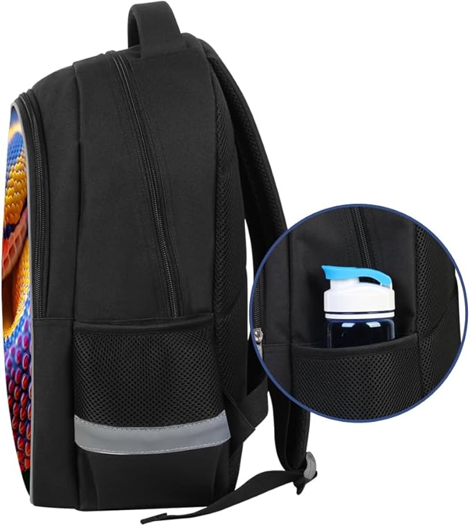 Kids Backpack Lightweight Durable Medium Teens Kids Backpack for School Boys and Girls Bookbag with Adjustable Shoulder Straps & Padded Back 17 Inch School bags with 3D Snake Reflective Cartoon