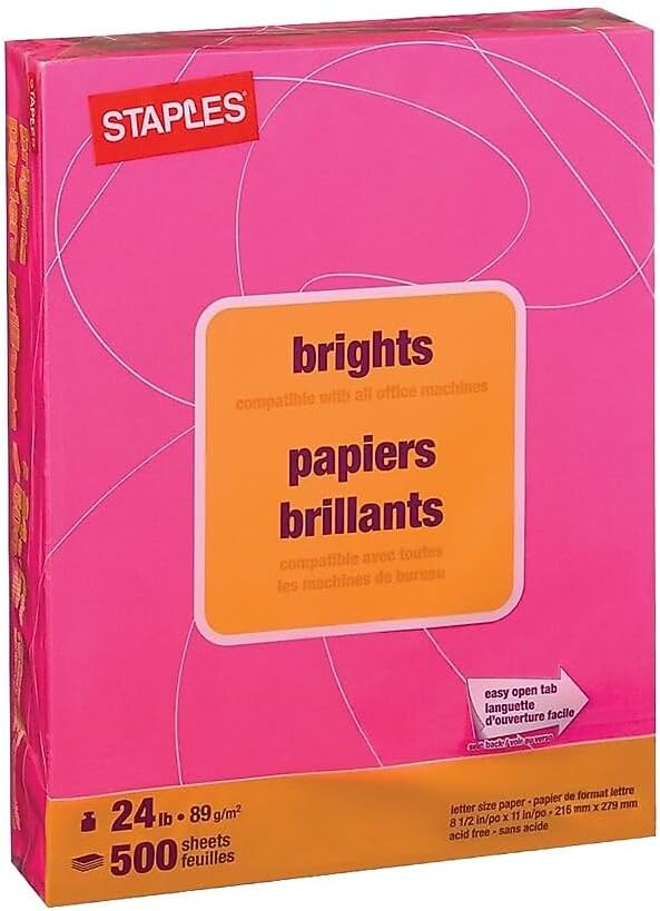 Staples Brights 24 Lb. Colored Paper Fuchsia 500/Ream, For Office, School & Home