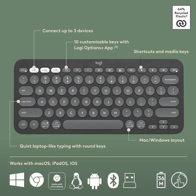 Logitech Pebble 2 Combo Wireless Keyboard and Mouse Bundle, Compact Slim Design, Bluetooth & Logi Bolt, Silent Scissor Keys, Multi-Device Pairing, Windows Mac iPad Chrome - Graphite, Includes Cloth