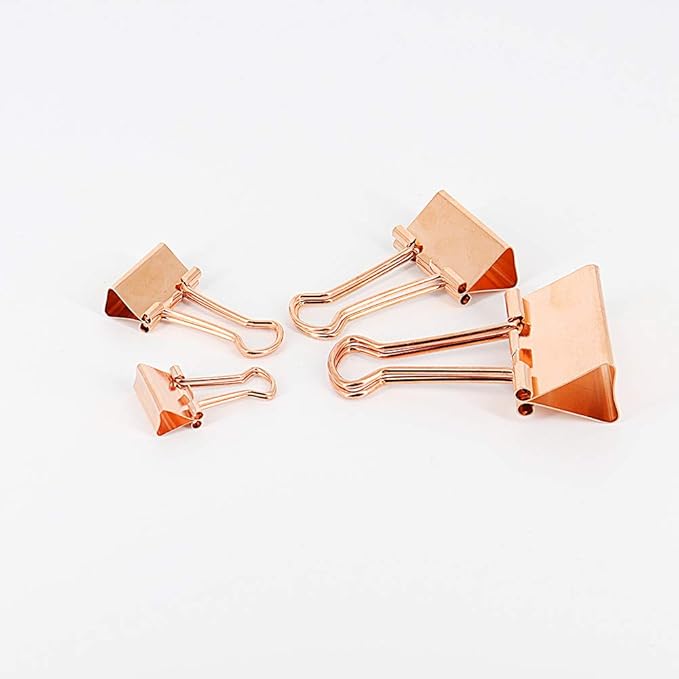 Binder Clip Paper Clamps, Assorted Sizes (Mini, Small, Medium, Large), 100 Pcs Clips for Office School Supplies (Rose Gold)
