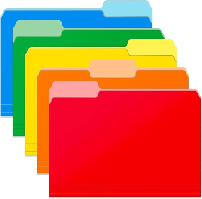 120 Pack Two Tone Color File Folders 8.5 x 11 Inch，1/3 Cut Tab File Folder Letter Size, Assorted Colors, Blue Red Green Yellow Orange Manila File Folder, School Business Office Folders for Document