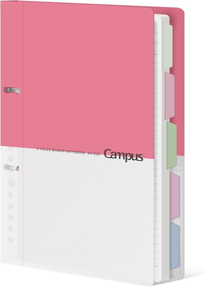 KOKUYO 5 Subject Spiral Notebook Journal, Campus 110 Sheets A4 Refillable Notebook with Dividers Tabs, College Ruled Binder Notebook for Work School Note Taking, Light Pink, Japan Import