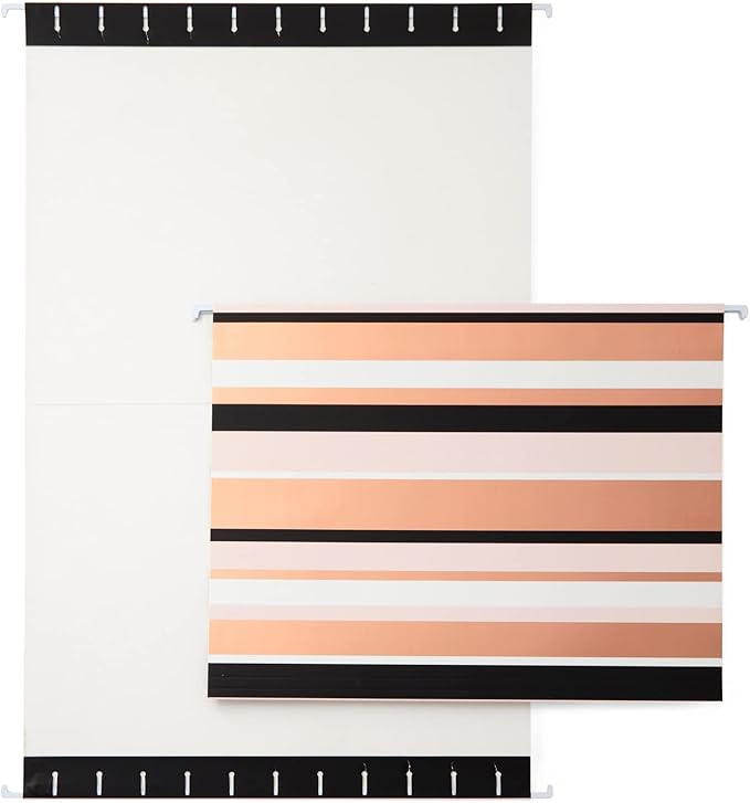 12 Pack Decorative Hanging File Folders, Letter Size, 1/5 Cut Tabs, Rose Gold Foil Stripes (9.5 x 11.5 in)