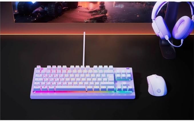 SteelSeries Apex 3 TKL Lavender RGB Gaming Keyboard — Tenkeyless Compact Form Factor — 8-Zone RGB Illumination — Water and Dust Resistant — Whisper-Quiet Gaming Switch