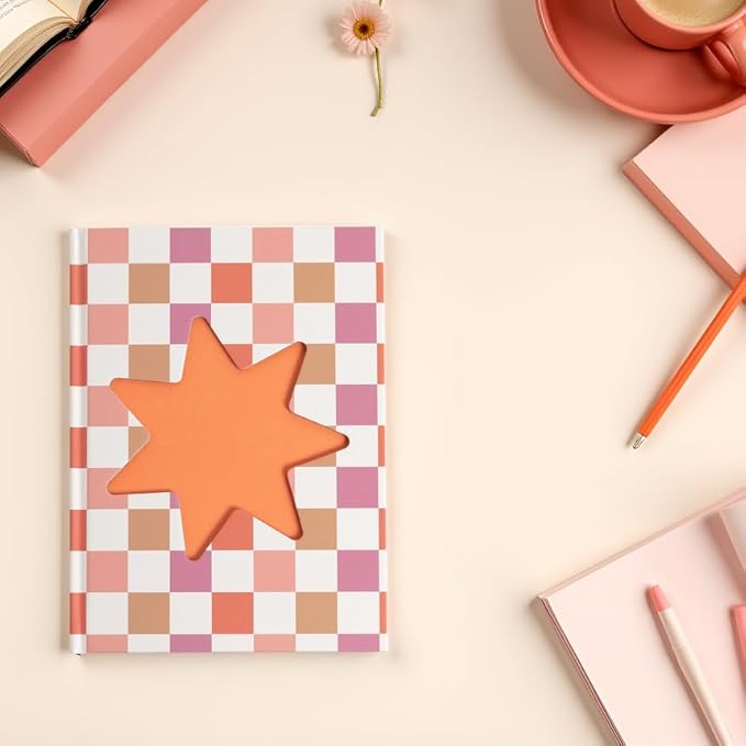 Pearhead Pink & Orange Star Cutout Hardcover Graph Notebook, 6.25x8.25 Grid Journal for Bullet Journaling, Planning & School Notes, 200 Pages