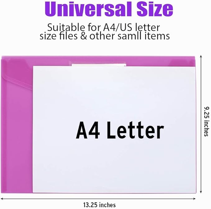 Sooez 5 Pack File Folders, Clear Poly Envelopes Plastic Folders, Folder for Documents Letter A4 Size with Label Pocket, Teacher School Office Supplies Organization Storage, Assorted Color