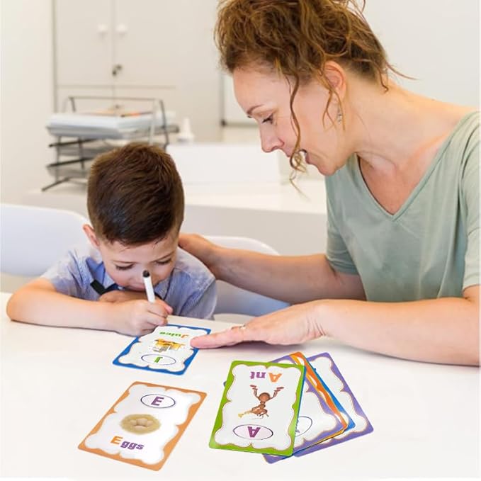 Erasable English Alphabet flashcards. - Write and Wipe Laminated ABCD Letter Tracing Practice Card for Kindergarten (26 Flashcards with Marker) (English Version)
