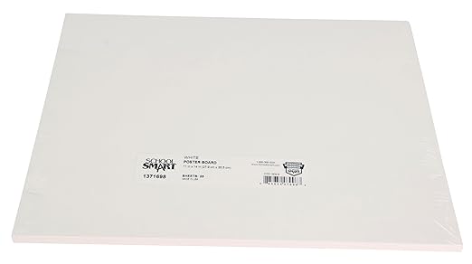 School Smart Poster Board Paper, White, 12 pt Thick, for Posters, Signs, Crafts, Displays, Classroom Projects, 11 x 14 Inches, 25 Pack