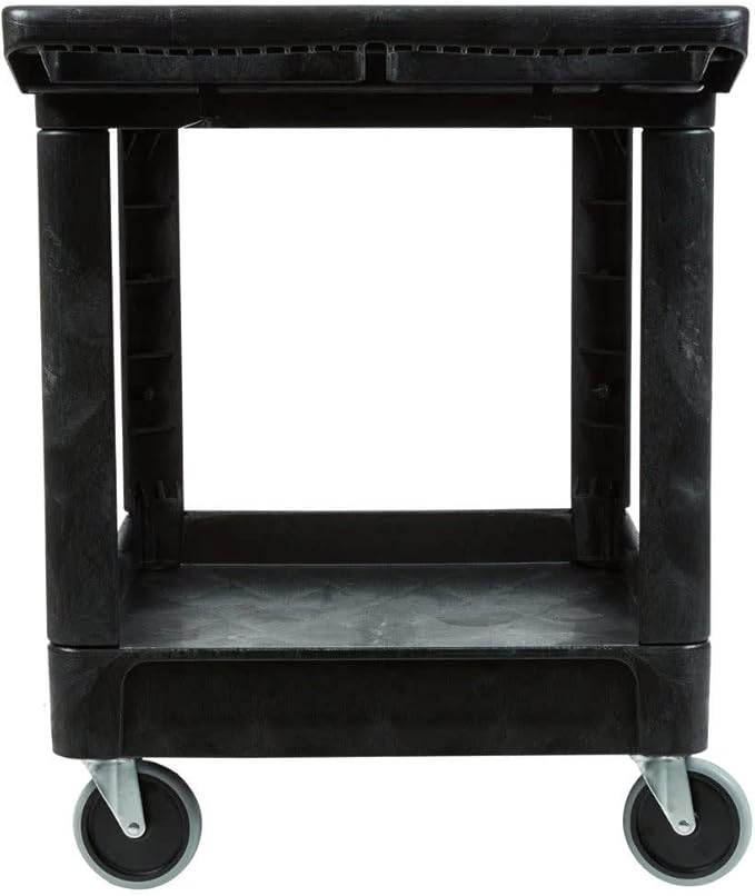 Rubbermaid Commercial Products 2-Shelf Utility/Service Cart, Medium, Black, Lipped Shelves, Ergonomic Handle, 500 lbs. Capacity, for Warehouse/Garage/Cleaning/Manufacturing