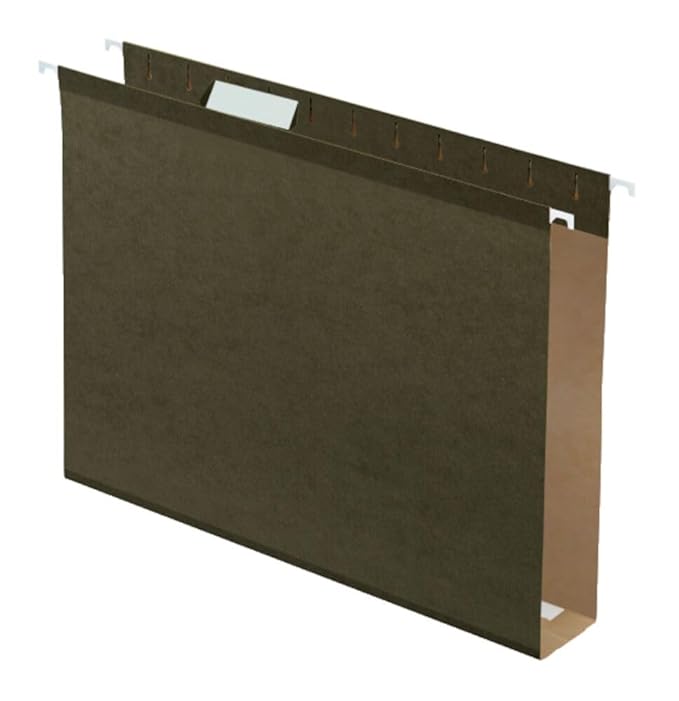 Pendaflex Hanging File Folders, 25 Pack, Green, 2" Expansion, Letter Size (8.5" x 11"), Reinforced, 5 Tab Positions, Durable Hanging Files for Office and Document Organization