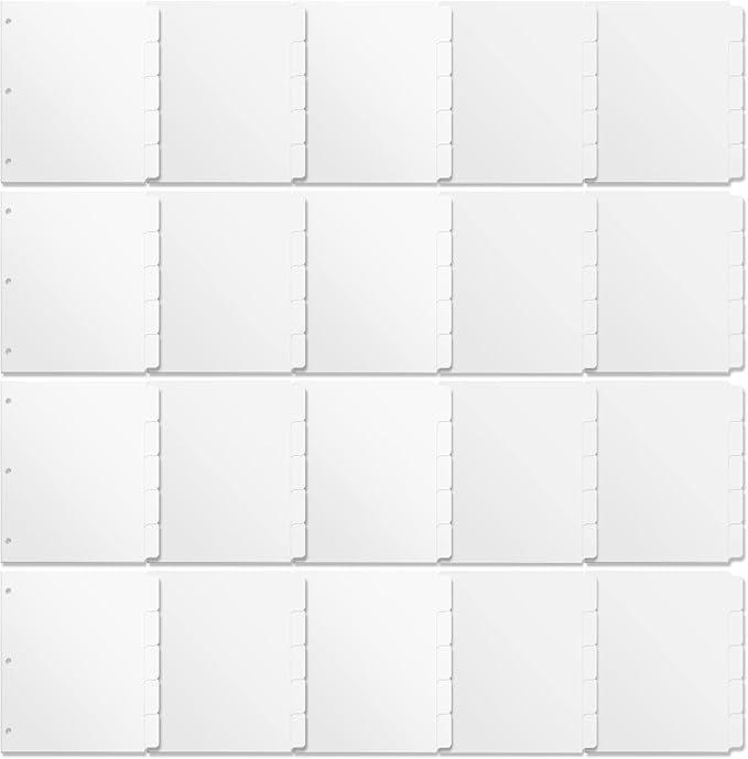 3 Ring Binder Dividers with 5 Tabs, Write & Erase Plastic Binder Dividers Durable 3 Hole Punch Dividers Letter-Size 1/5 Cut Big Tabs Dividers, 20 Set, 100 Dividers Total