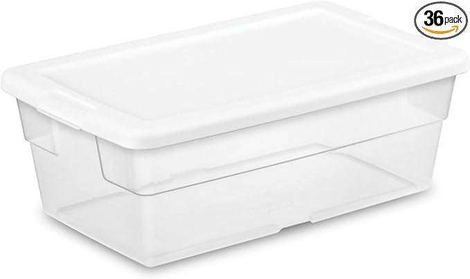 Sterilite 36-Pack 6 Quart Storage Box, Stackable Clear Plastic Bins with Snap-On Lids - Heavy-Duty Organizing Containers for Closet, Bathroom, and Office