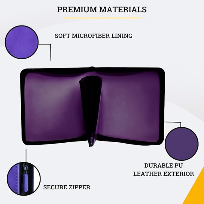 Card Guardian - Toploader 4 Pocket Premium Binder with Zipper for 160 Cards - Side Loaded Pockets - Compatible with Sports and Trading Cards TCG (Purple)