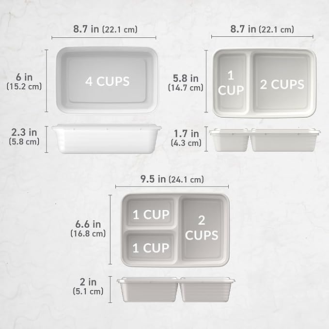 Bentgo Prep 60-Piece Meal Prep Kit - Reusable PFAS & BPA-Free Food Containers, 1-Compartment, 2-Compartment, & 3-Compartments - Microwave, Freezer, & Dishwasher Safe (White Stone)