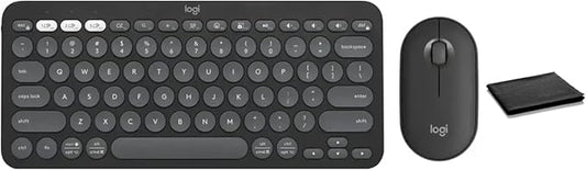 Logitech Pebble 2 Combo Wireless Keyboard and Mouse Bundle, Compact Slim Design, Bluetooth & Logi Bolt, Silent Scissor Keys, Multi-Device Pairing, Windows Mac iPad Chrome - Graphite, Includes Cloth