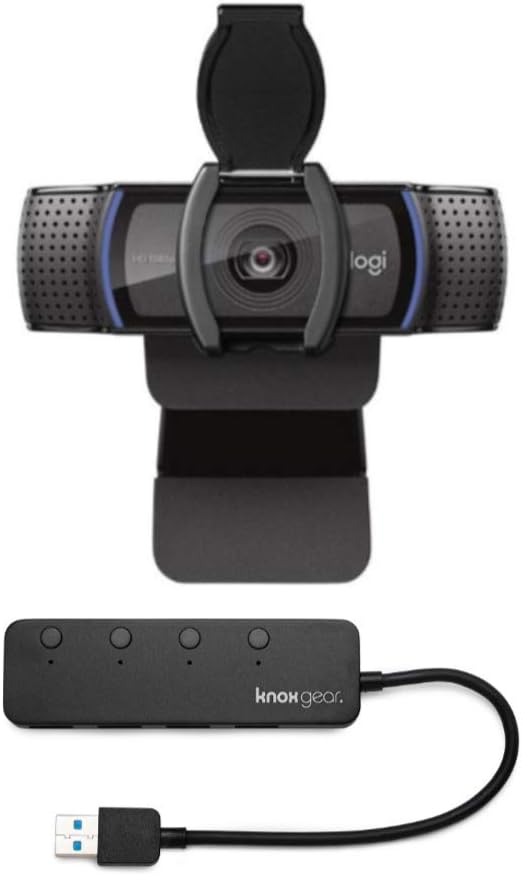 Logitech C920S HD Pro Webcam with Privacy Shutter Bundle with 4-Port 3.0 USB Hub (2 Items)